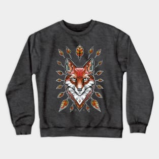 geometric fox and fall leaves Crewneck Sweatshirt